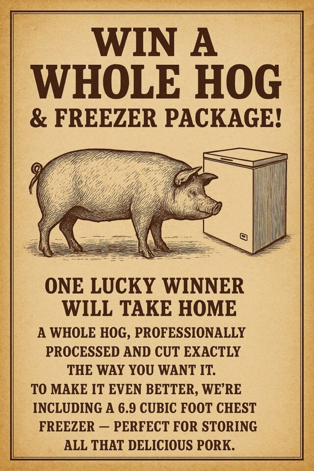 We are selling raffle tickets for a whole hog, cut to your liking, plus a 6.9 cubic foot freezer! Only $20 a ticket. 
See a PACE Member to get yours or order online 
Don’t miss your chance to stock your freezer and support a great cause!

https://visitplainviewar.com/frontier-day-2025/?fbclid=IwY2xjawMMdYdleHRuA2FlbQIxMABicmlkETFlU2ZWM0d5eUxNdGZjaUVqAR5MQIpcURuM46H7MhfGLDLifC78eoEFv4nx14IisImL9OBzIucpT0p0FDjqsQ_aem_d6tzgEyYCp6oHmHgbSp85w